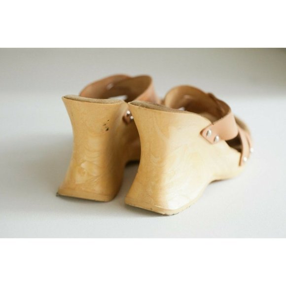 Vintage Y2K Le Chateau Nude Leather Strappy  High Heel  Wedge Sandals SZ8 - Picture 8 of 11